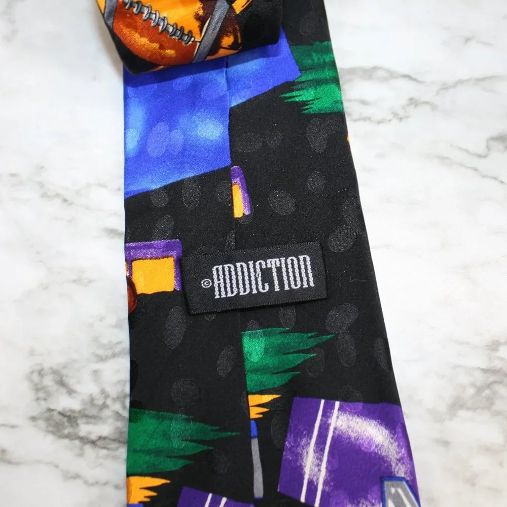 ADDICTION Necktie Sports Theme Colorful Multi Color Athletic Blue Silk Necktie